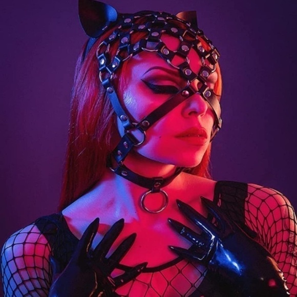 🆕 Black Leather Fetish Masquerade Face Mask Slave Bondage BDSM Costume Cosplay - Picture 5 of 5